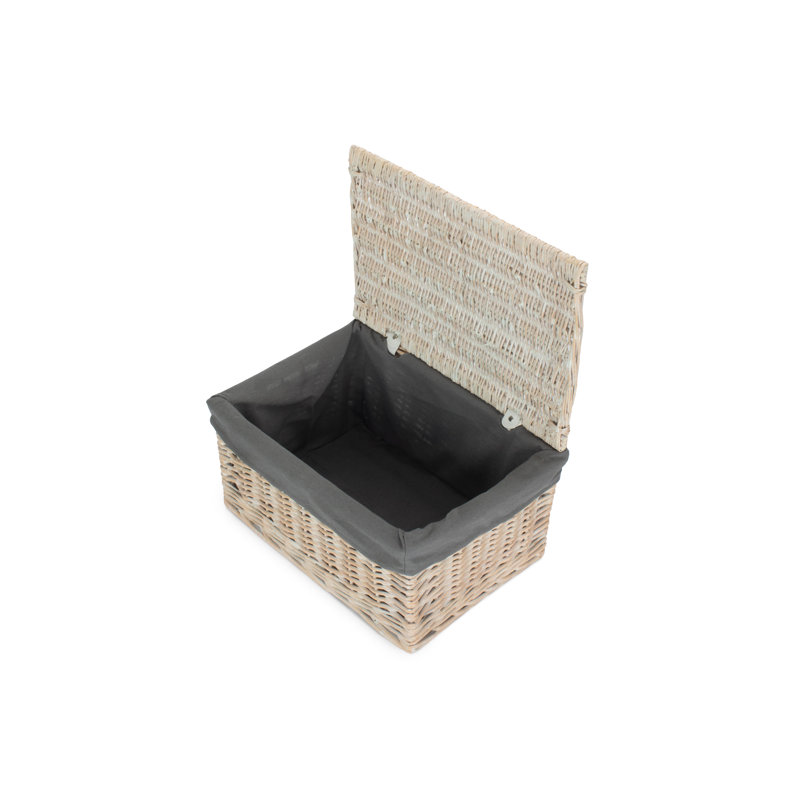 Wicker Large Lined Storage Hamper Basket, White Wash/Grey Lining 	