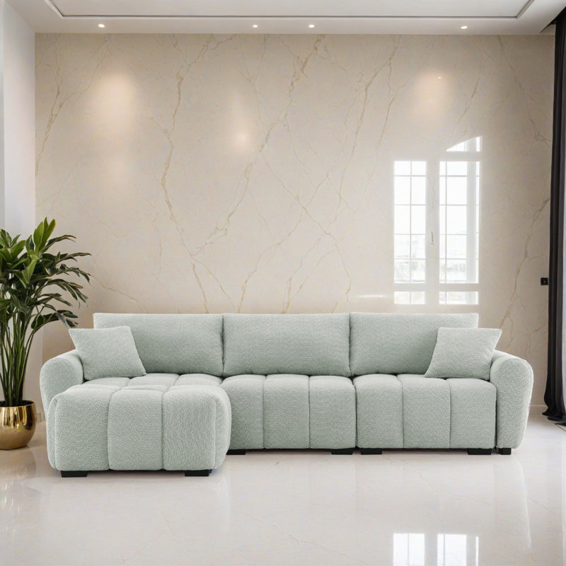 Canapé-lit modulaire 4 pièces pour salon, Boucle vert clair
