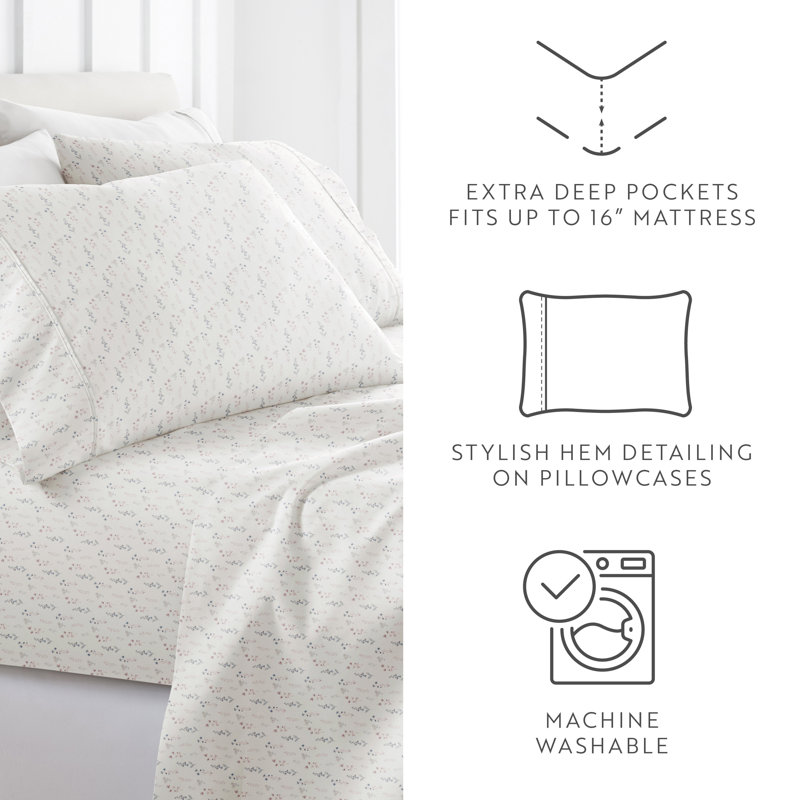 California King Ivory Floral Microfiber Sheet Set