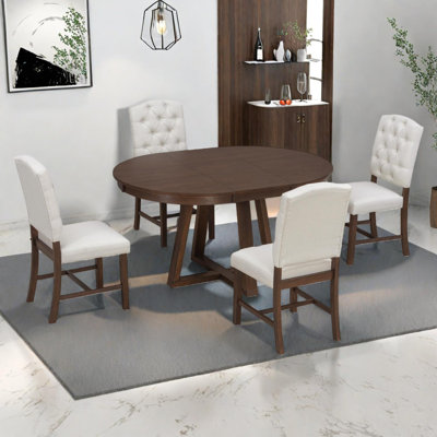 Ensemble de table de salle à manger extensible 5 pièces avec rallonge amovible et 4 chaises capitonnées