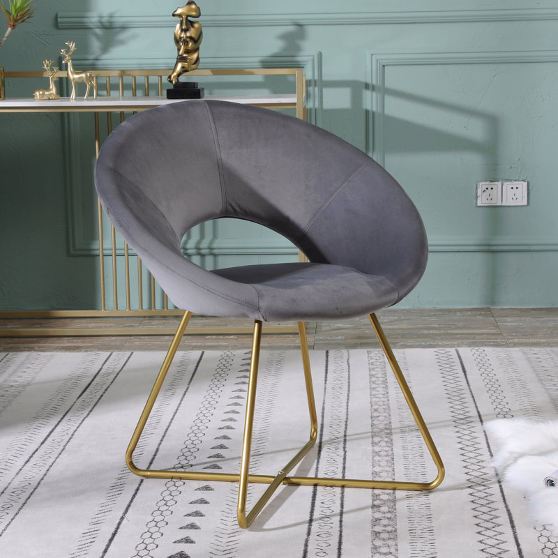 Velvet Fabric Fabric Upholstered Accent Chair With Tone Finished Base, Gray