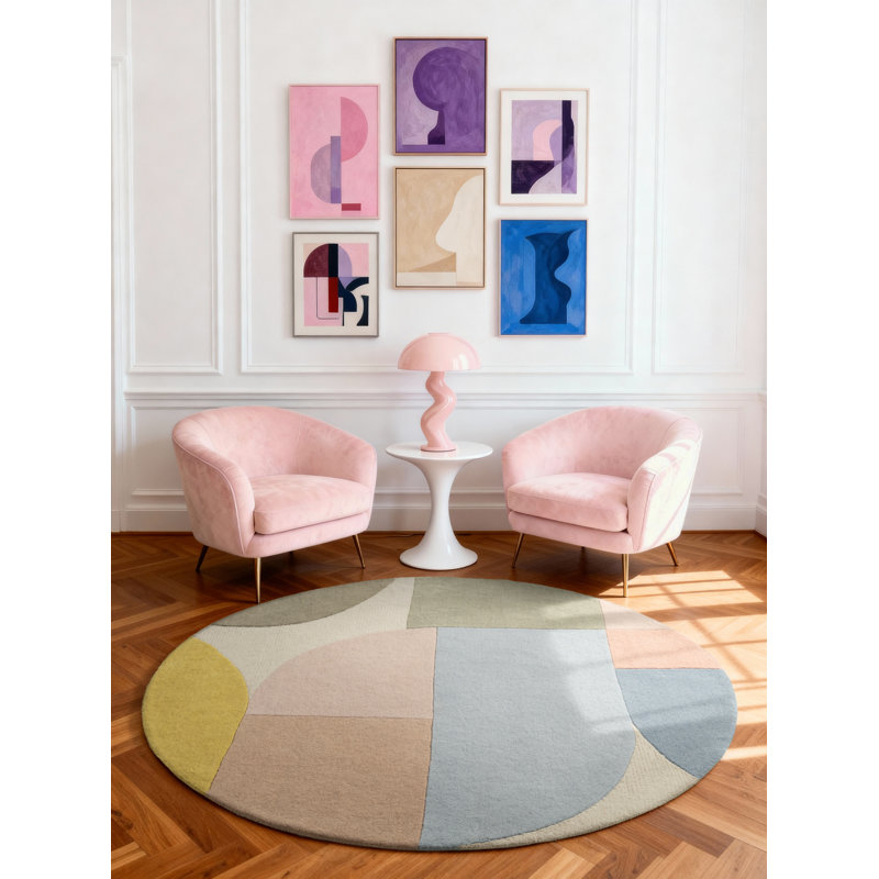 Deveshi Geometric Wool Hand Tufted Area Rug, Round 160 cm
