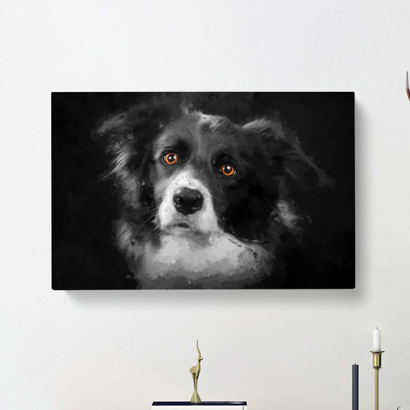Brown Eyed Border Collie Dog in Abstract - Wrapped Canvas, 35cm H x 50cm W x 3cm D