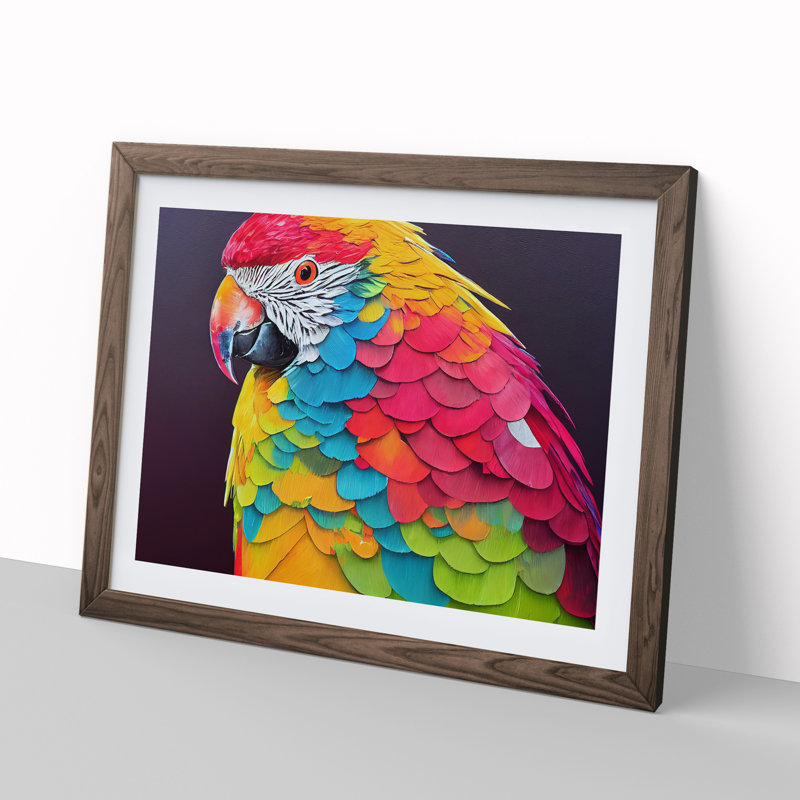 XH1022-6792X Parrot Portrait Vol.1 1 Piece Single Picture Frame Wall Art, 25cm H x 34cm W x 2cm D, Walnut