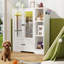 Armoire pour animaux de compagnie, garde-robe pour chien avec DEL, porte en verre et tiroir, organisateur de rangement en bois MDF pour chien chat, blanc