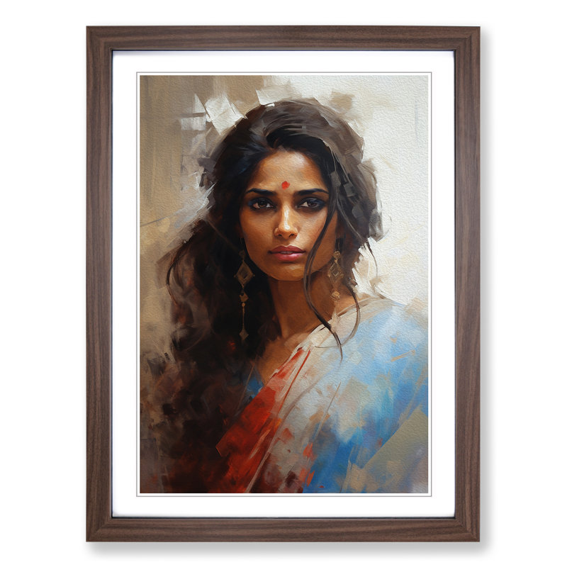 Indian Woman Gestural No.2 - Framed Print, Walnut Framed, 46cm H x 34cm W x 2cm D