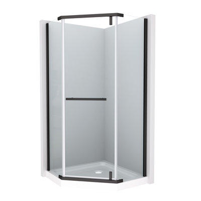 Bathroom Pivot Shower Door Enclosure - Matte Black With 1/4" Tempered Clear Glass For Elegance