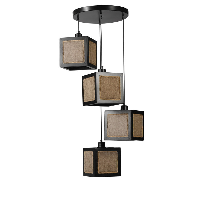 Chandle Chandelier, Black/Rattan