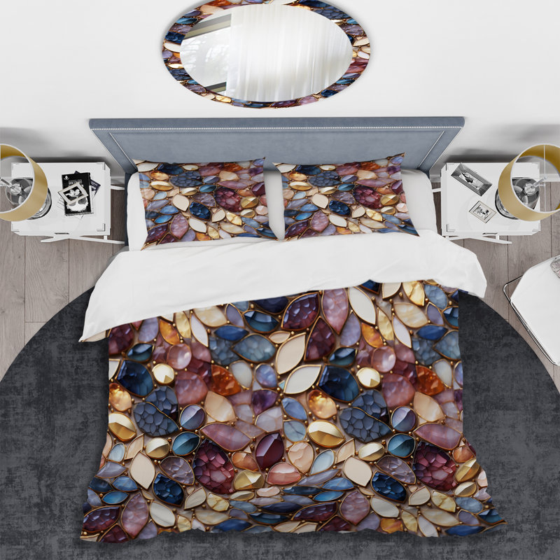 Moroccan Mosaic Boho Pattern Abstract Duvet Cover, Twin Duvet Cover + 1 Standard Sham