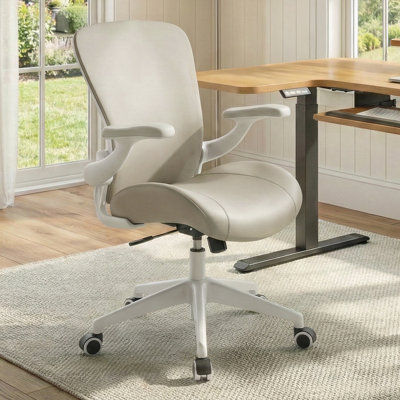 Premium PU Leather Ergonomic Office Chair – Modern High-Back Desk Chair with 3D Flip-Up Arms, Adjustable Depth Lumbar Support & Ultra-Thick Molded Foam Seat