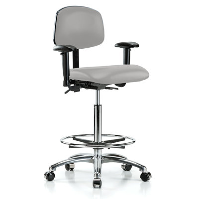 PERCH Chrome Multi-Task Office Chair with Adjustable Armrests and Foot Ring | High Bench Height 24-33.5"