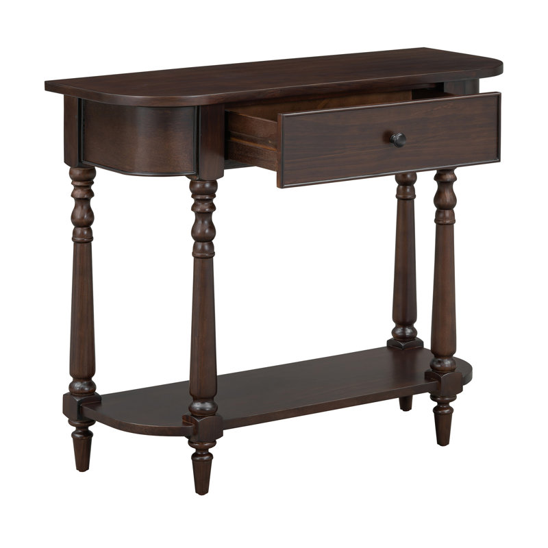 Console étroite avec coin incurvé, table de hall d'entrée rétro avec tiroir supérieur et tablette ouverte, tables de console de canapé pour le hall d'entrée, le couloir et le salon (espresso)