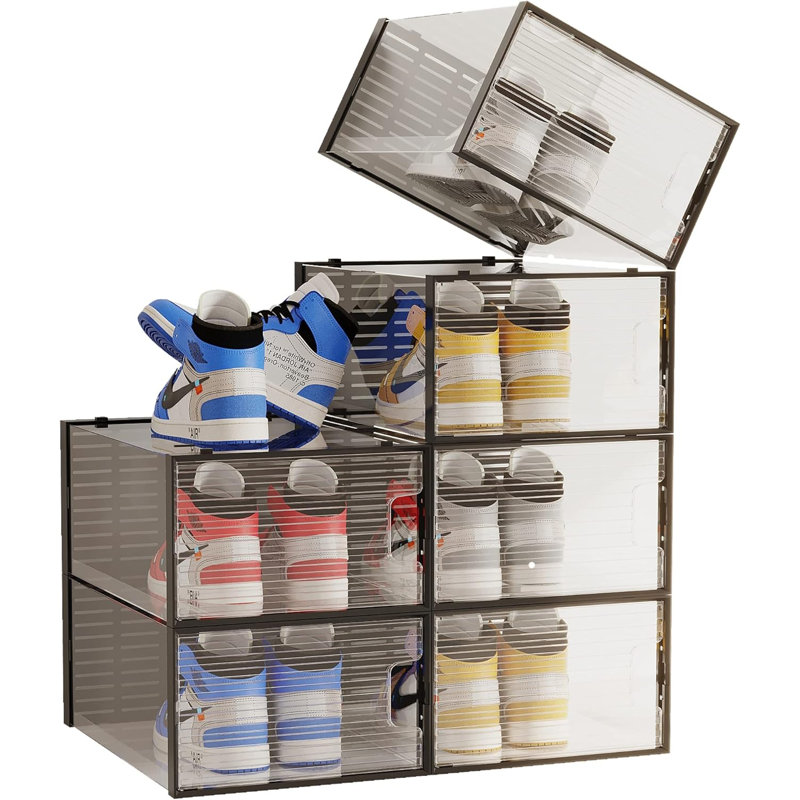 6 Black foldable shoe storage boxes