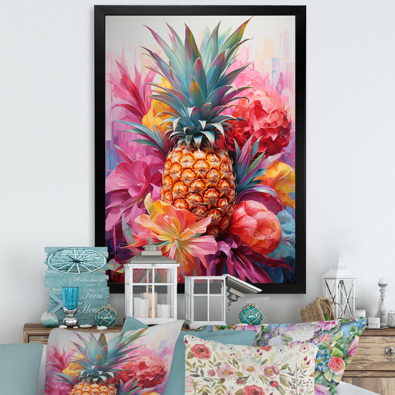 «Tropical Pinapple Fruit», impression sur toile, Cadre photo noir, H 32 po x l 16 po x P 1 po