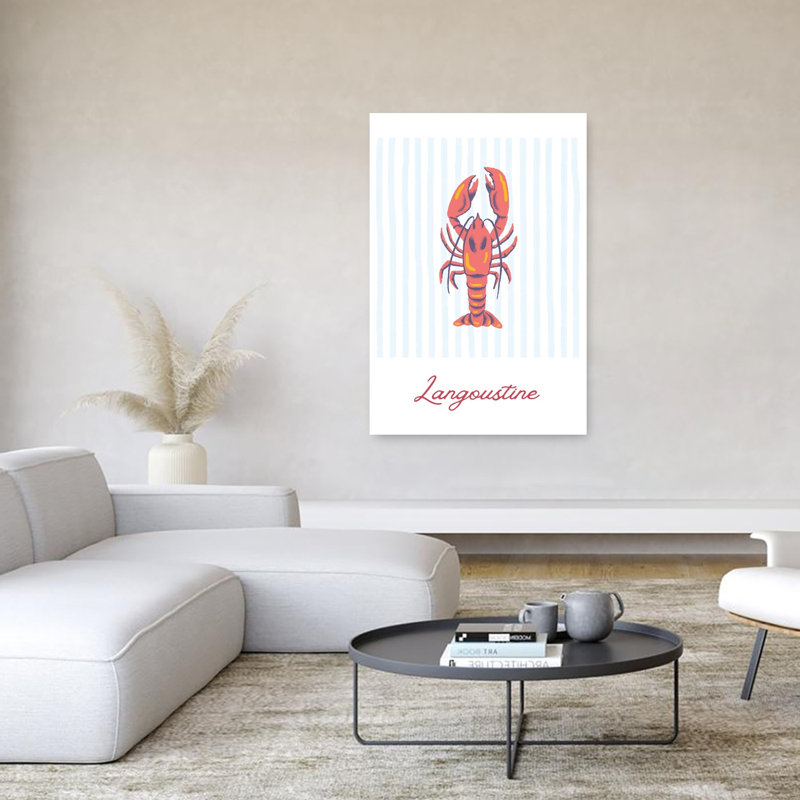 Impression d'art mural nautique langoustine coquillages, homard, océan côtier, 60" H x 40" W