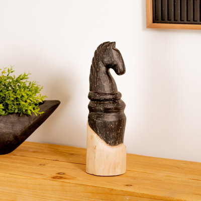 Sculpture de jeu d'échecs en bois de manguier (ensemble de 2)