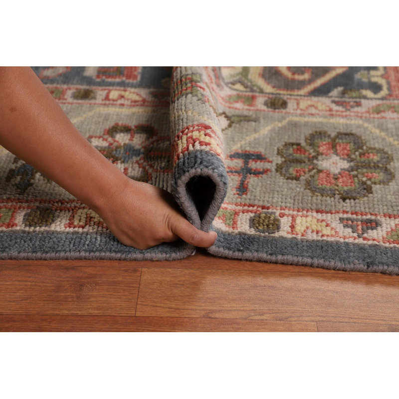 Tapis oriental bleu à motif géométrique traditionnel 9 x 12
