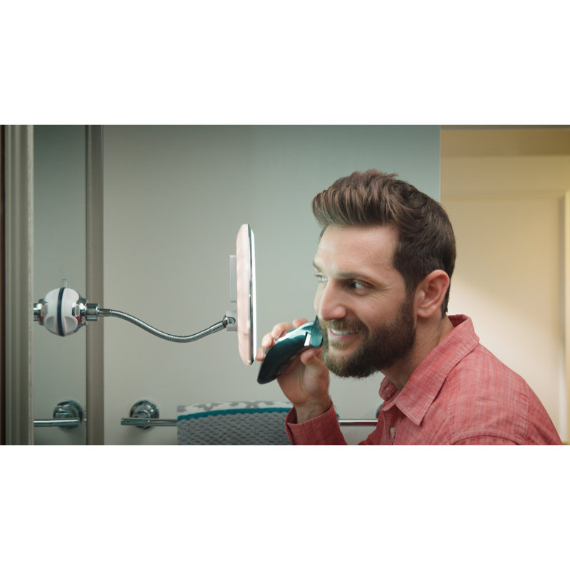 Flexible LED-Illuminated 5x Magnification Vanity Mirror with Suction Base