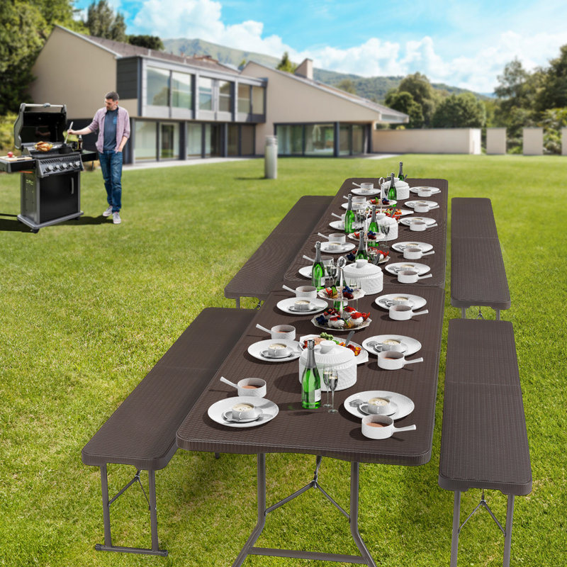 Plastic Rectangular Folding Table Portable Long Table, Brown, 29.13" H x 70.87" L x 29.13" W