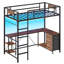Lit mezzanine simple en L avec bureau, 3 tiroirs de rangement, station de charge, structure de lit mezzanine en métal avec lumières DEL et échelle