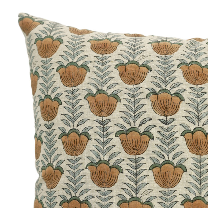 Artisan Floral Block Print Cushion Cover Boho Style Decorative Pillowcase for Living Room & Bedroom, Square, 24"H x 24"W