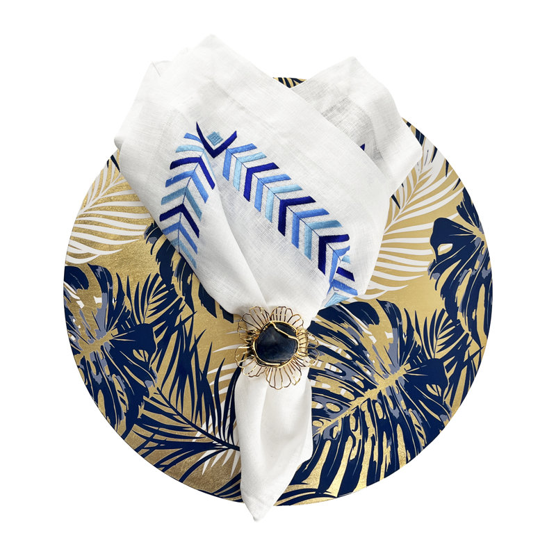 Palm on Lacquer Placemat, Blue/Gold