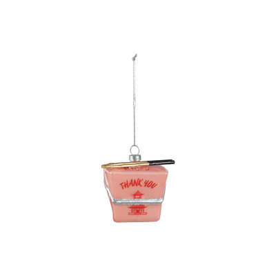 Glass Takeout Food Ornament With Chopsticks & Glitter
