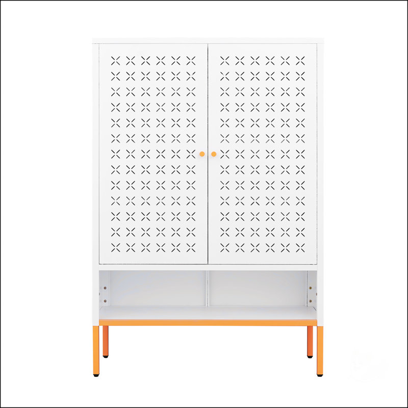 Grid Double Door Shoe Cabinet, White