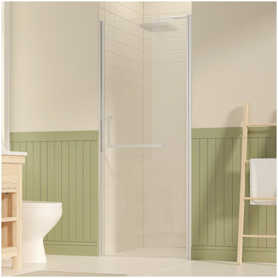 Porte de douche pivotante sans cadre de l 29 à 30 po x H 72 po, portes de verre pivotantes avec verre trempé transparent de 1/4 po (6 mm), film antidéflagrant, installation réversible, nickel brossé