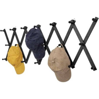 Porte-manteau mural extensible en bois avec 20 crochets, idéal pour les manteaux, chapeaux, casquettes, tasses à café et bijoux (noir)