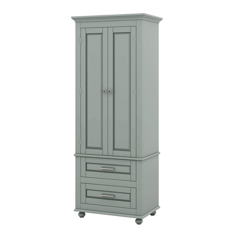 Grande armoire de rangement avec deux tiroirs pour la salle de bain ou le bureau, tablettes réglables, matériau en panneau de fibres à densité moyenne