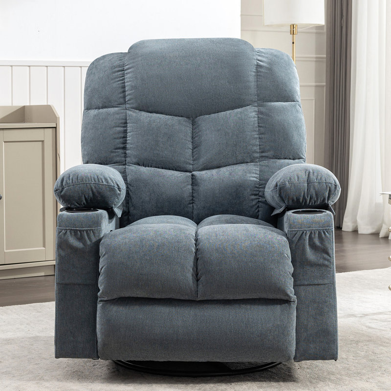 Fauteuil à bascule de massage pour fauteuil inclinable pour adultes surdimensionné avec 2 porte-gobelets, port de charge USB doux avec massage manuel et chaleur