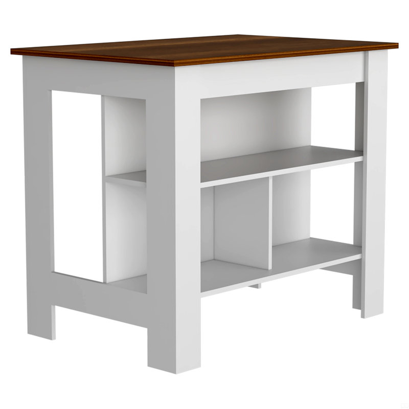 Kitchen Island, Kitchen Table 35" H, Four Legs, Three Open Storage Shelves