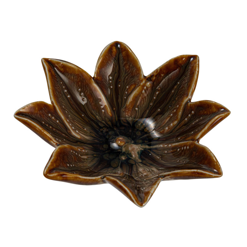 Small Stoneware Flower Plate with Rustic Glaze