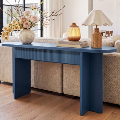 Console OMCHOM de 63 po avec 2 tiroirs, tables d'entrée cannelées avec rangement, table de canapé robuste derrière le canapé, tables de couloir de style Mid-Century pour vestibule, couloir, salon