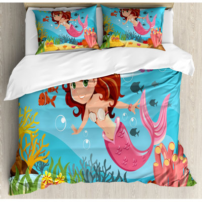 Ensemble de housse de couette sous-marin en microfibre bleu / vert / rose 2 pièces