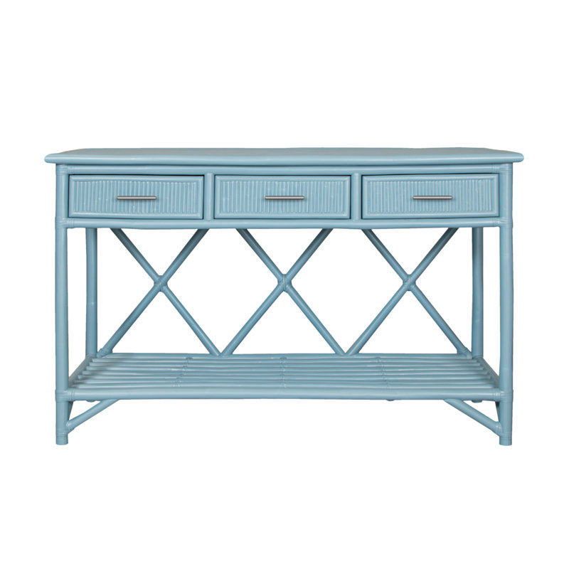 Pencil Rattan 54" Wide Console Table, Pool Blue