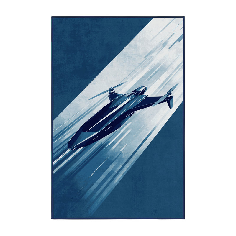 Tapis bleu drone volant en machine lavable à la machine Maurice, 3 X 5