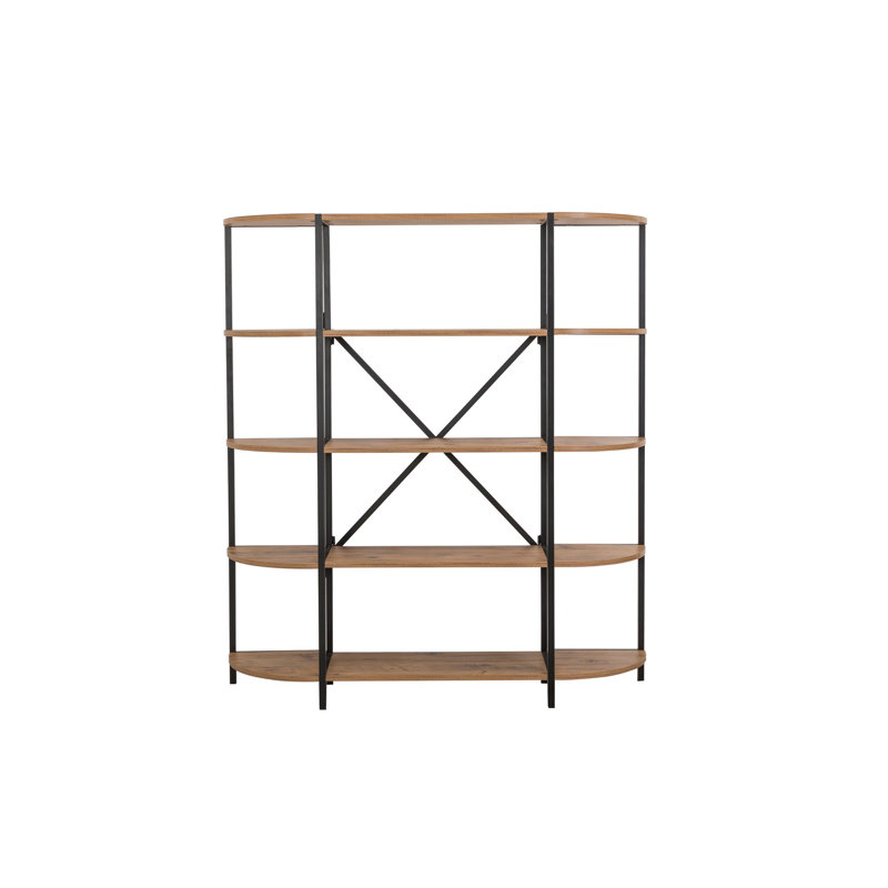 Modern Bookshelf with Metal Frame, 54.7 x 61.0 x 13.4 inches | 100% Melamine Coated Particle Board in Atlantic Pine & Black | Stylish Storage Solution for Home or Office | Durable & Elegant Design