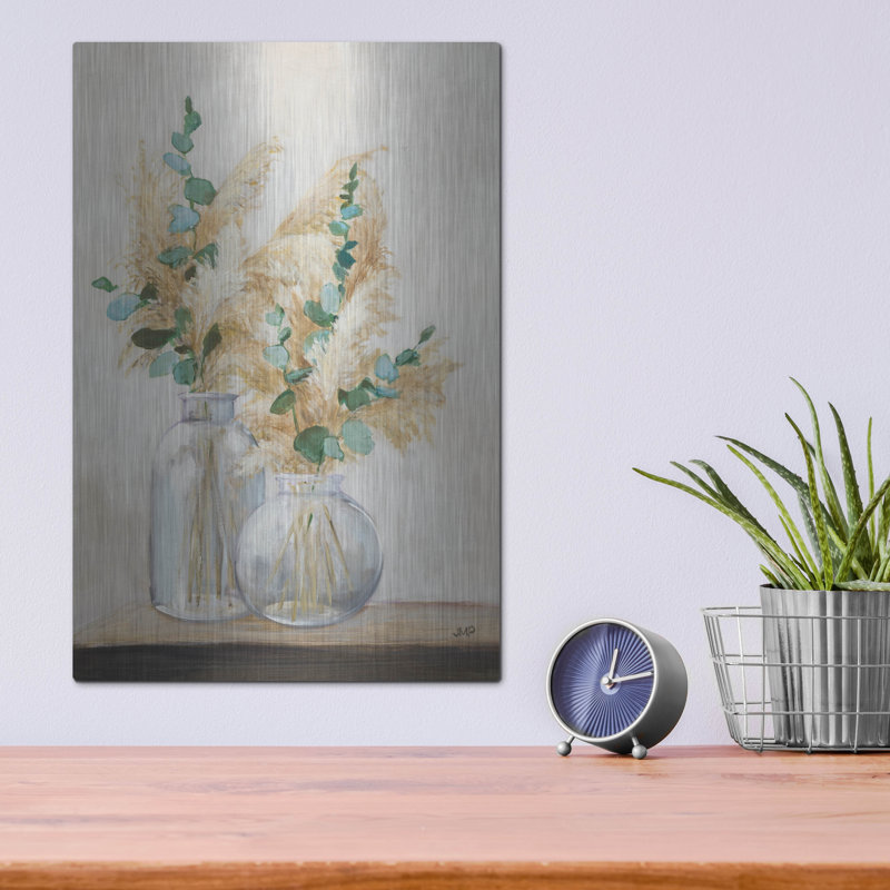 «Pampas and Eucalpytus Bouquet 2» par Julia Purinton, art mural en métal, 12 po x 16 po