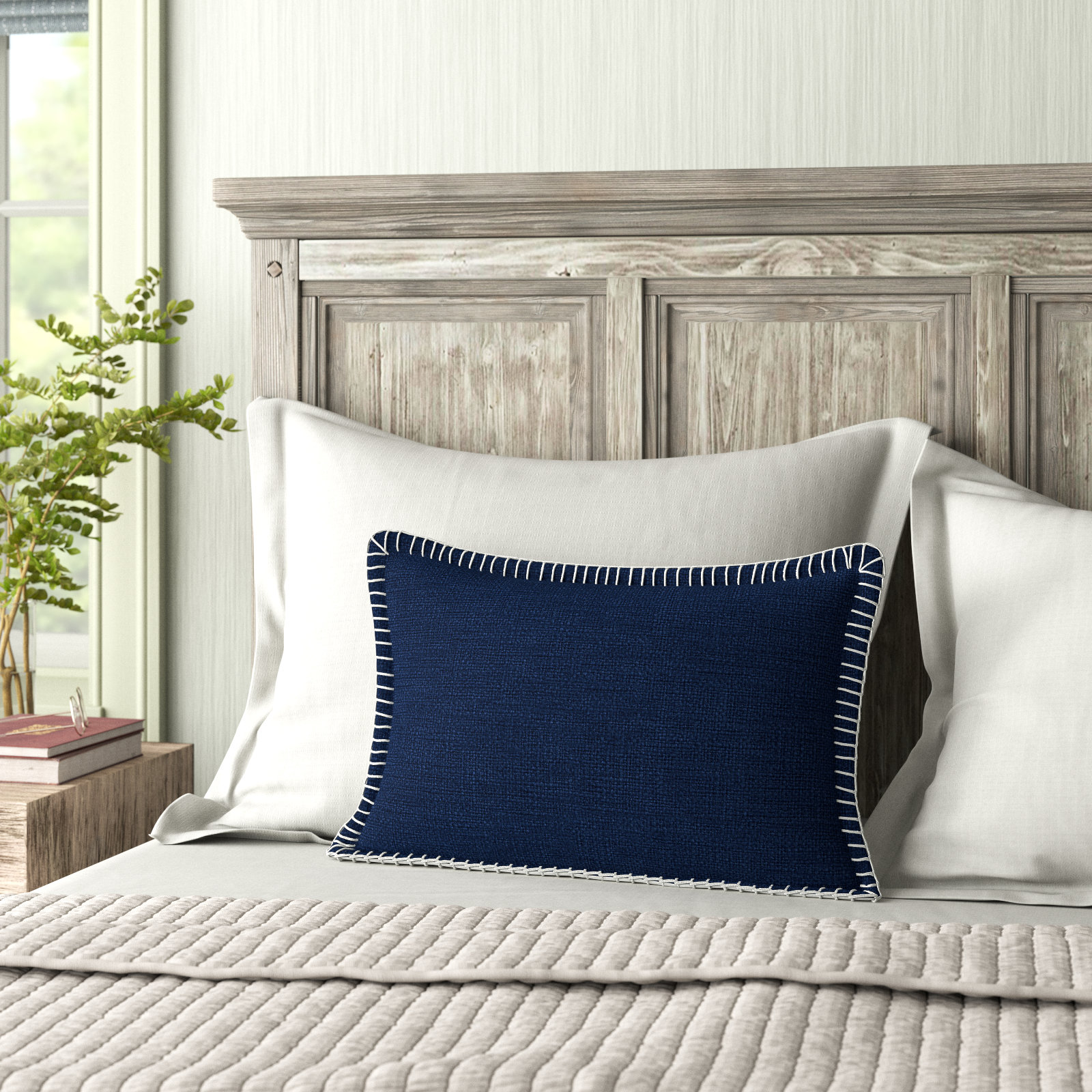 Fernande Cotton Throw Pillow, Polyester/Polyfill, Navy, 13" H x 21" W x 6" D