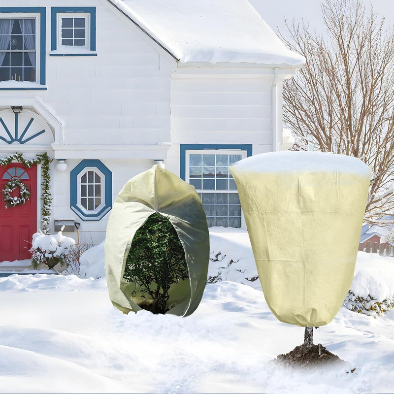 4 Pack Frost Covers with Zipper and Drawstring – Tree & Plant Protection Cover, 47.2'' H x 31.5''W x 1''D, Green