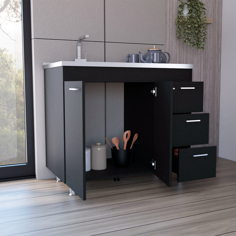 Évier utilitaire avec trois tiroirs et armoire à deux portes Ferretti