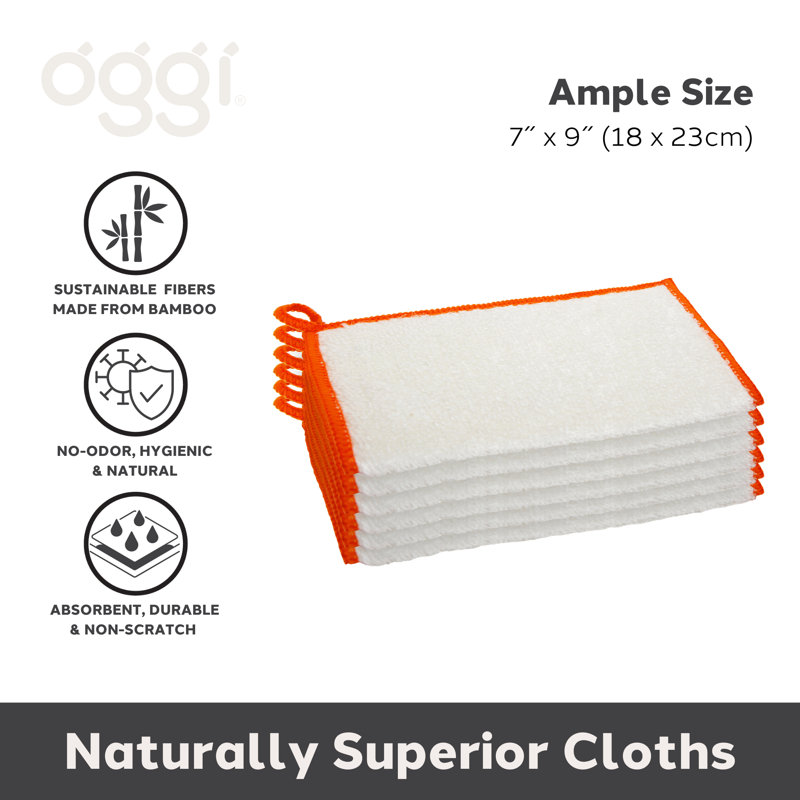 Set of 6 White and Orange Bamboo Kitchen Cloths