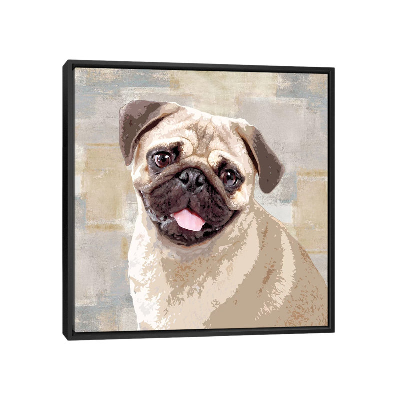 «Pug», reproduction sur toile, H 18 po x l 18 po x P 1,5 po, Pas de tapis, Toile avec cadre noir