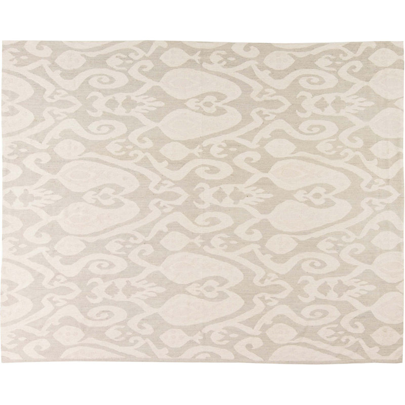 Tapis beige en laine fait à la main 7 pi 10 po x 9 pi 10 po Modern