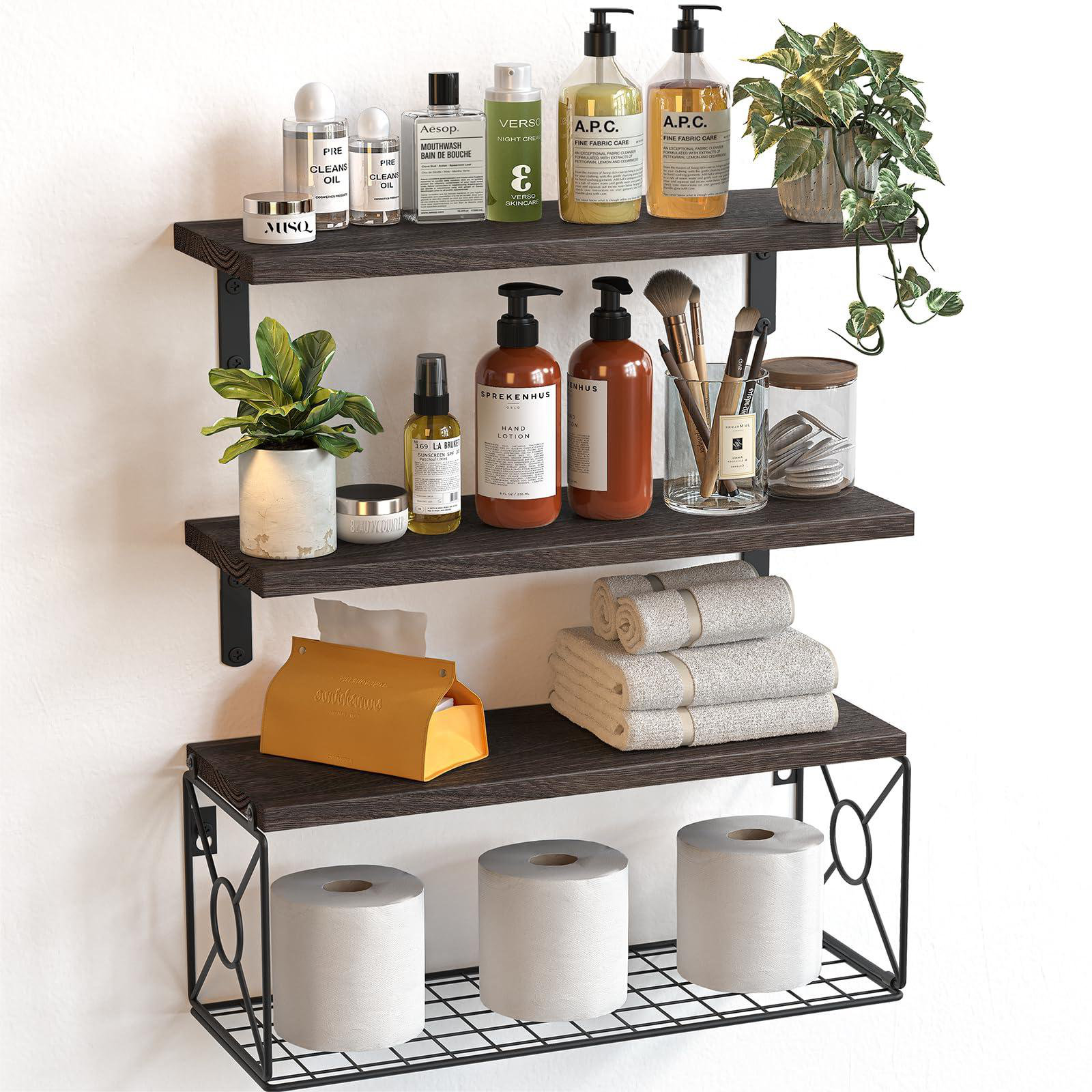 17 Stories Bathroom Shelves Over Toilet With Storage Basket, Floating ...