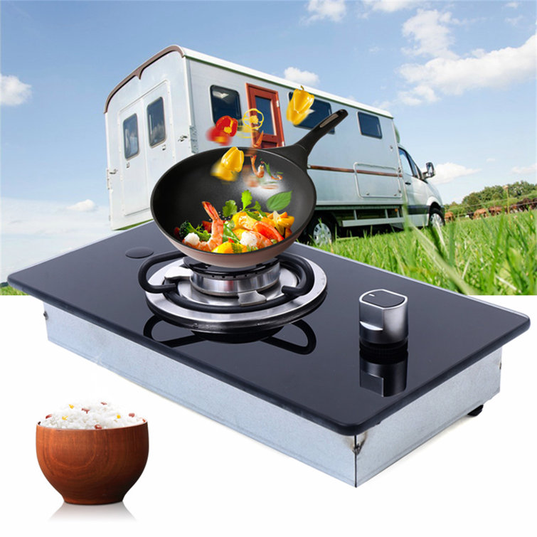FUNTEN GR-B002 1 Burner Tempered Glass RV LPG Gas Stove Tempered Glass  Platform | Wayfair