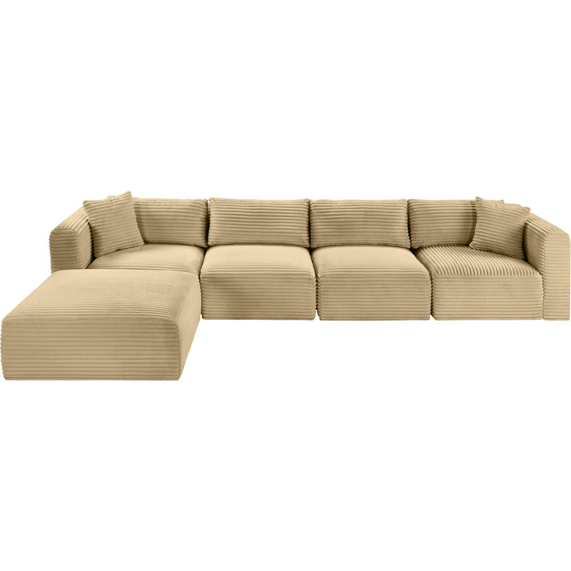 Canapé modulaire en L Carmean Performance, Velours côtelé texturé Camel, 2 repose-pieds, 2 sans accoudoirs, 1 repose-pieds