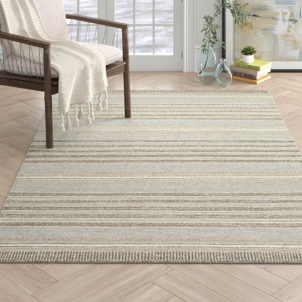 Portia Taupe Gray Flatweave Striped Jute Rug, Rectangle 5' x 7'6"